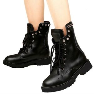 NEW Taizile TZL208 Sport black leather studded moto combat boots 9.5